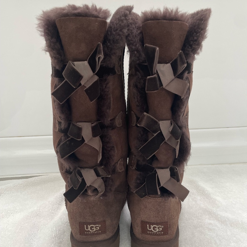 UGG Bailey Bow Tall II Boot Brown Sheepskin Lined Winter Boots